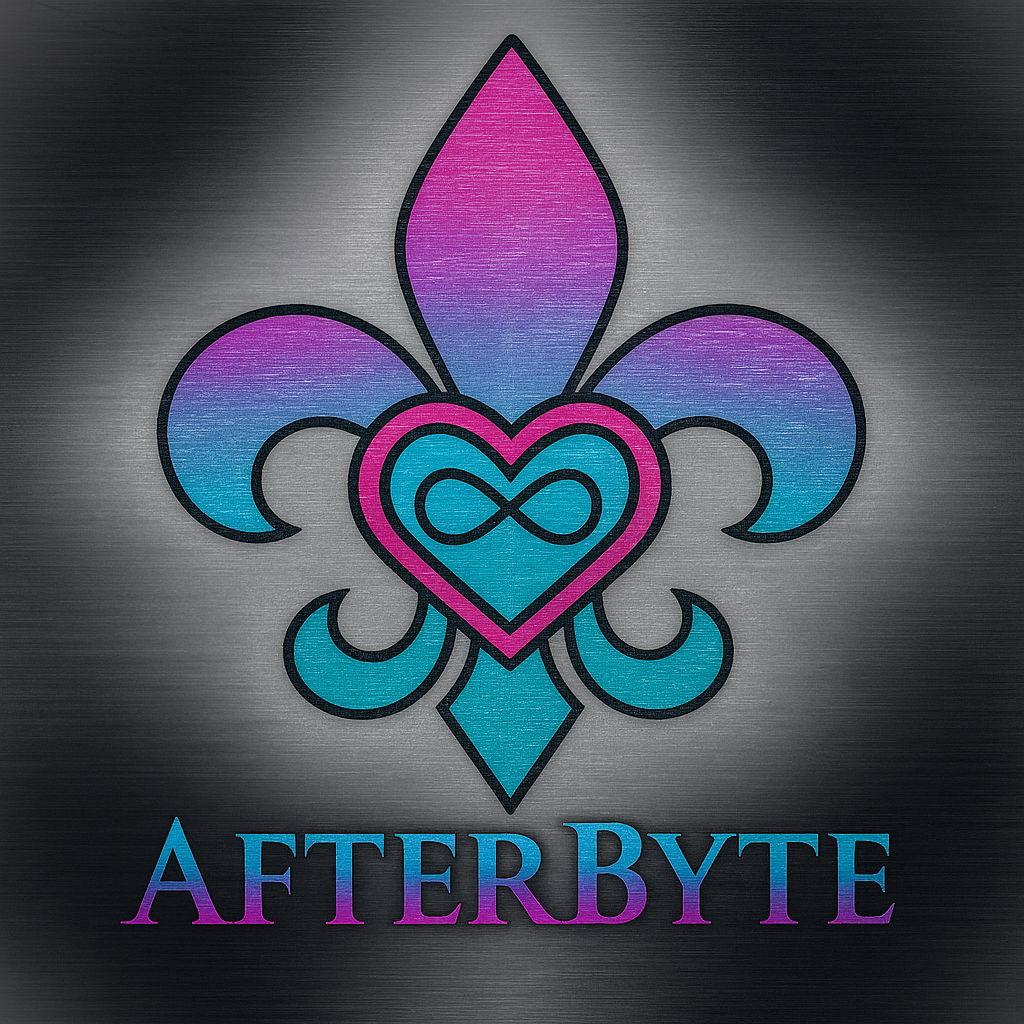 AfterByte-Logo-Neon-Cyan-and-Fuchsia-on-Metal